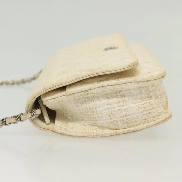 CHANEL Matelasse Chain Wallet Tweed White Silver CC Auth 138800 - Picture 6 of 16